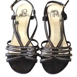 Cause & Effect Size 8B Evening Party Sandals Black Heels Rhinestone Accents